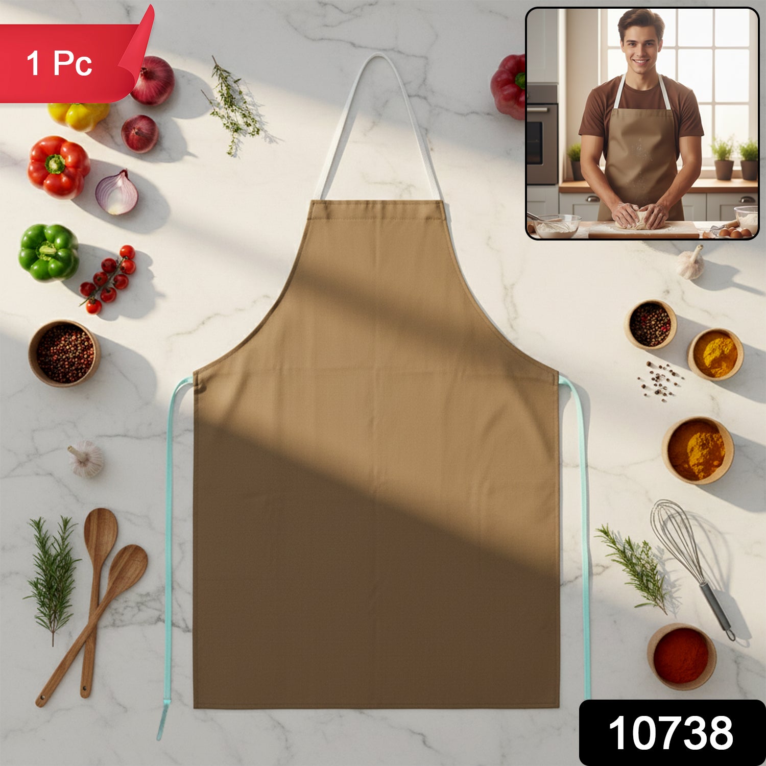 Wukusy premium full-cover chef apron in black, with adjustable neck strap and waist ties, designed for kitchen protection and style.