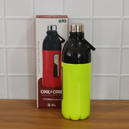 Large Wukusy leakproof water bottle, 1700ml capacity, clear plastic with secure lid and ergonomic design for hydration.