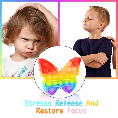 Wukusy butterfly and car-shaped pop fidget toy with colorful bubbles, sensory stress reliever for kids and adults.