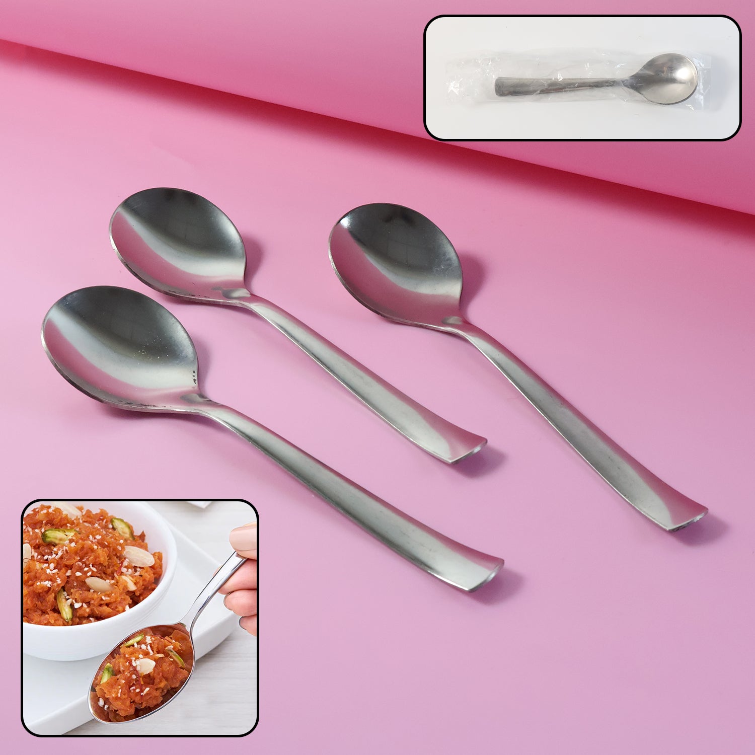 Set of three Wukusy Everyday Dining Spoons for home and kitchen use, featuring stainless steel construction and ergonomic handles.