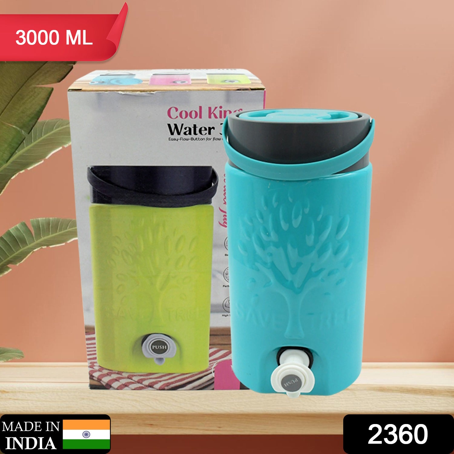 Wukusy insulated plastic water jug with sturdy handle and tap, 3000ml capacity, suitable for camping, travel, and home water storage
