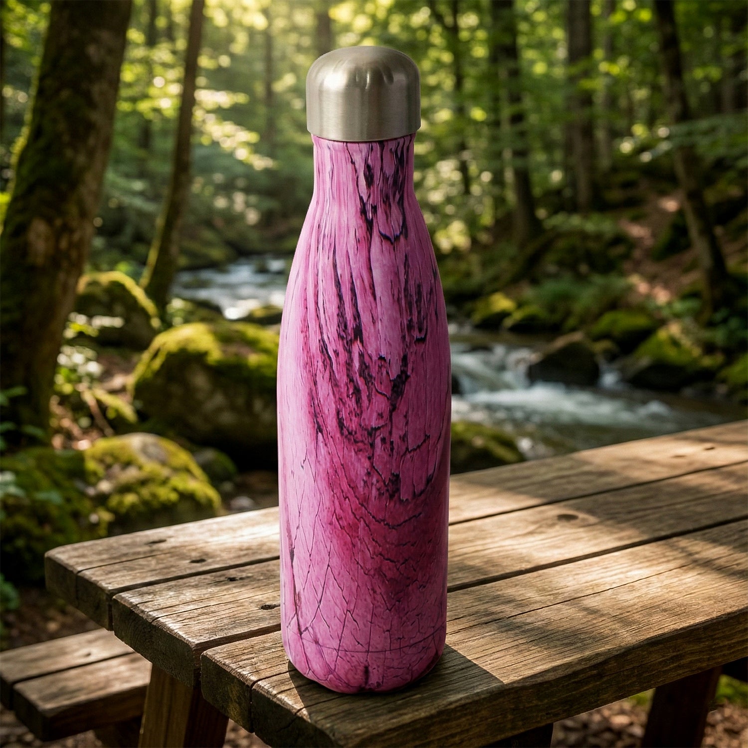 Stainless steel insulated water bottle by Wukusy with a sleek design, featuring a secure lid and a shiny metallic finish.