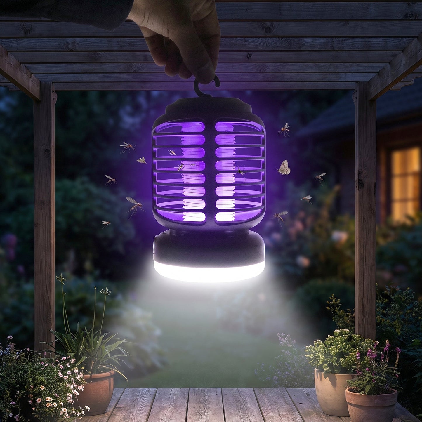 Wukusy electric mosquito killer lamp with LED light, UV rechargeable design, featuring a sleek black housing and a grid for mosquito trapping.