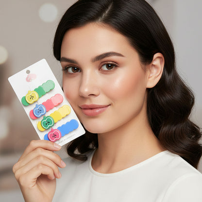 Set of four cute apple design hair clips by Wukusy, featuring colorful apple shapes perfect for children's hair accessories.