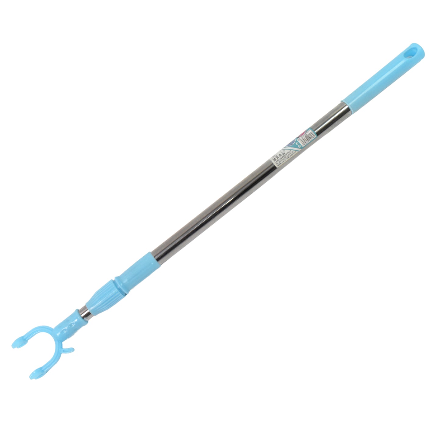 Wukusy stainless steel telescopic pole clothes hanger extended to 1 meter with hooks for hanging garments or accessories.