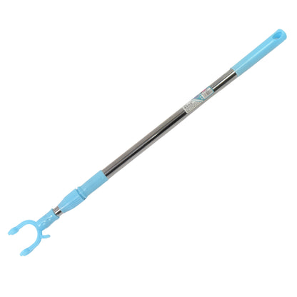 Wukusy stainless steel telescopic pole clothes hanger extended to 1 meter with hooks for hanging garments or accessories.