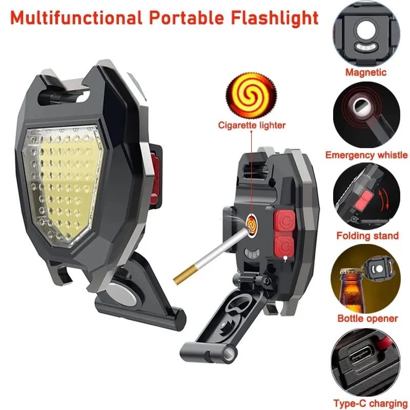 Wukusy 4543 portable triangular camping flashlight with rechargeable LED, waterproof, 6 lighting modes, magnet, and keychain for travel