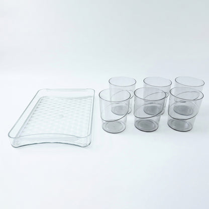 Set of six Wukusy premium glass serving glasses with a matching tray, perfect for elegant beverage presentation.