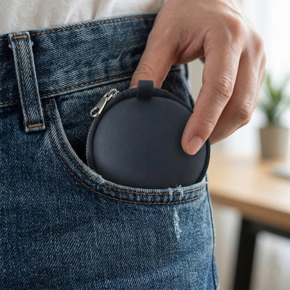 Wukusy compact hard shell earphone carrying case with zipper closure, designed for protecting and storing earphones securely.
