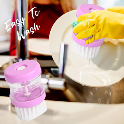 Wukusy plastic wash basin brush cleaner with liquid soap dispenser in multicolour, kitchen tool for washing and cleaning basins