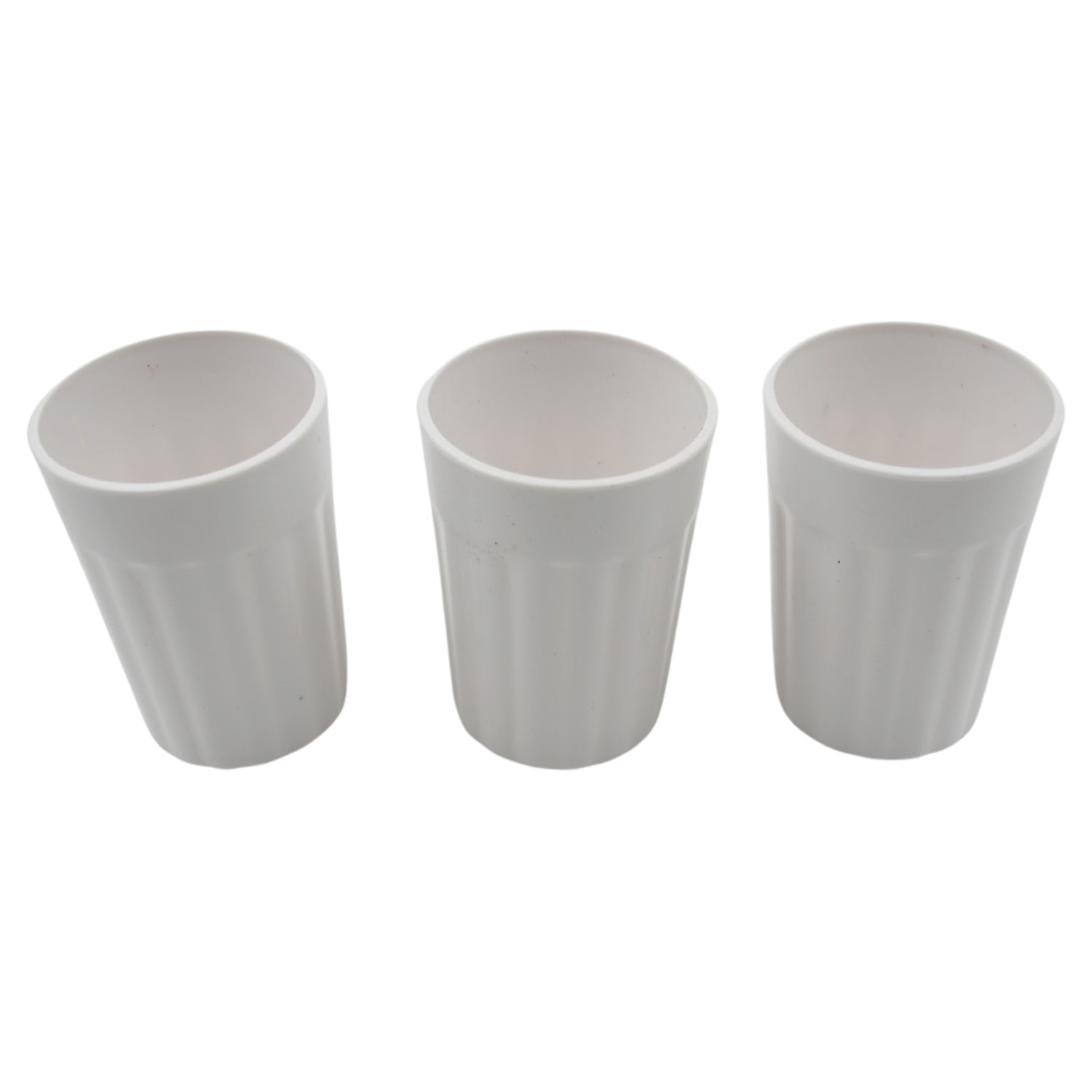 Set of three Wukusy small plastic coffee and tea cups, lightweight, microwave and dishwasher safe, unbreakable for camping and home use.