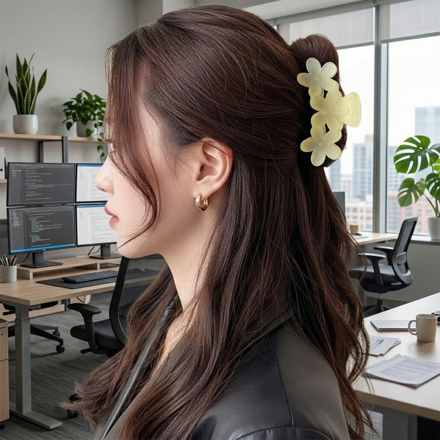 Wukusy elegant floral design hair claw clip for women, showcasing a decorative accessory with colorful floral patterns.