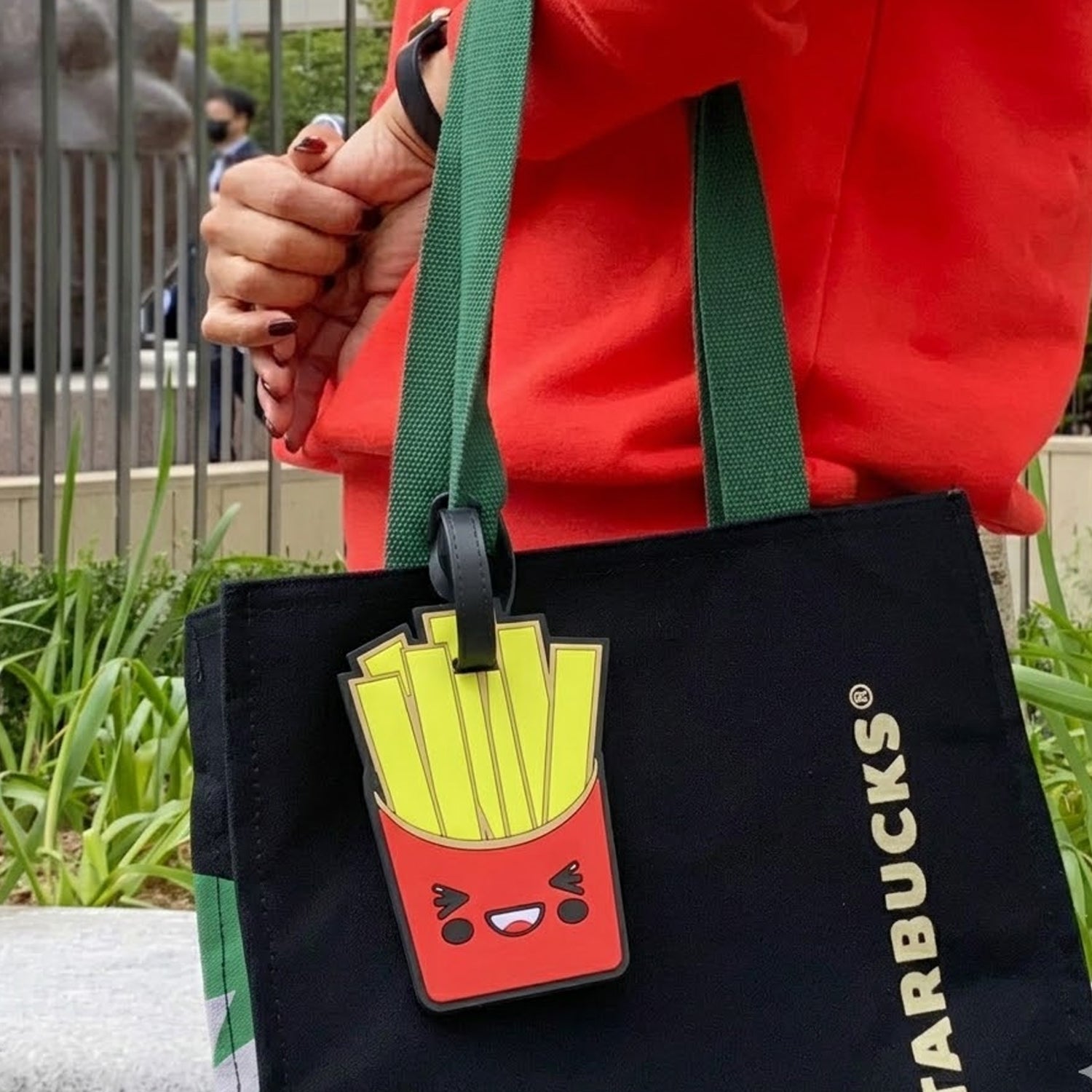 Wukusy French fries design travel luggage bag tag with colorful cartoon-style fries illustration and adjustable strap.