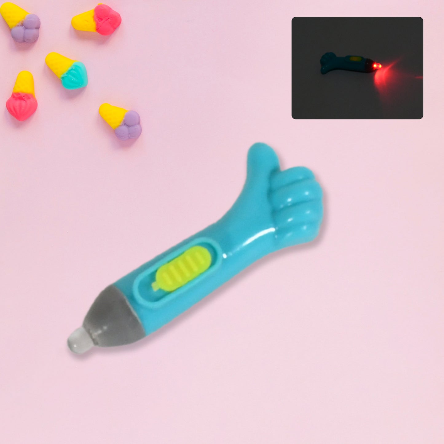 Wukusy thumb-shaped LED light toy with lightning design, portable keychain light, ideal for fun and convenience.