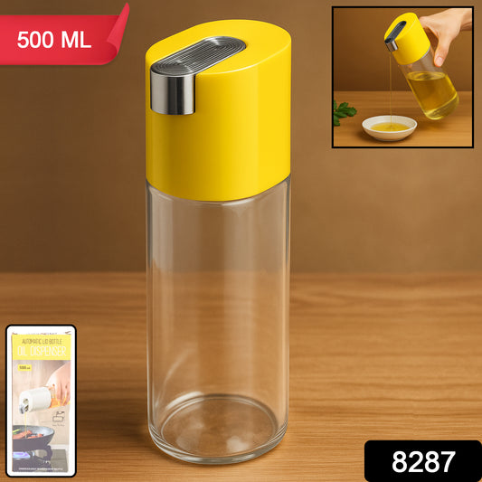Wukusy 500ml automatic oil dispenser bottle with one-touch pour spout, ideal for kitchen use and precise oil dispensing