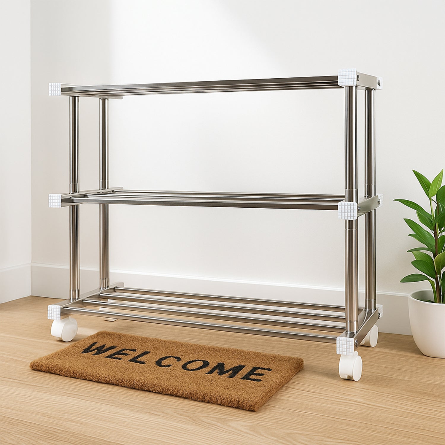 Wukusy Supermom stainless steel multipurpose shoe storage rack with multiple tiers for organized shoe and home storage solutions
