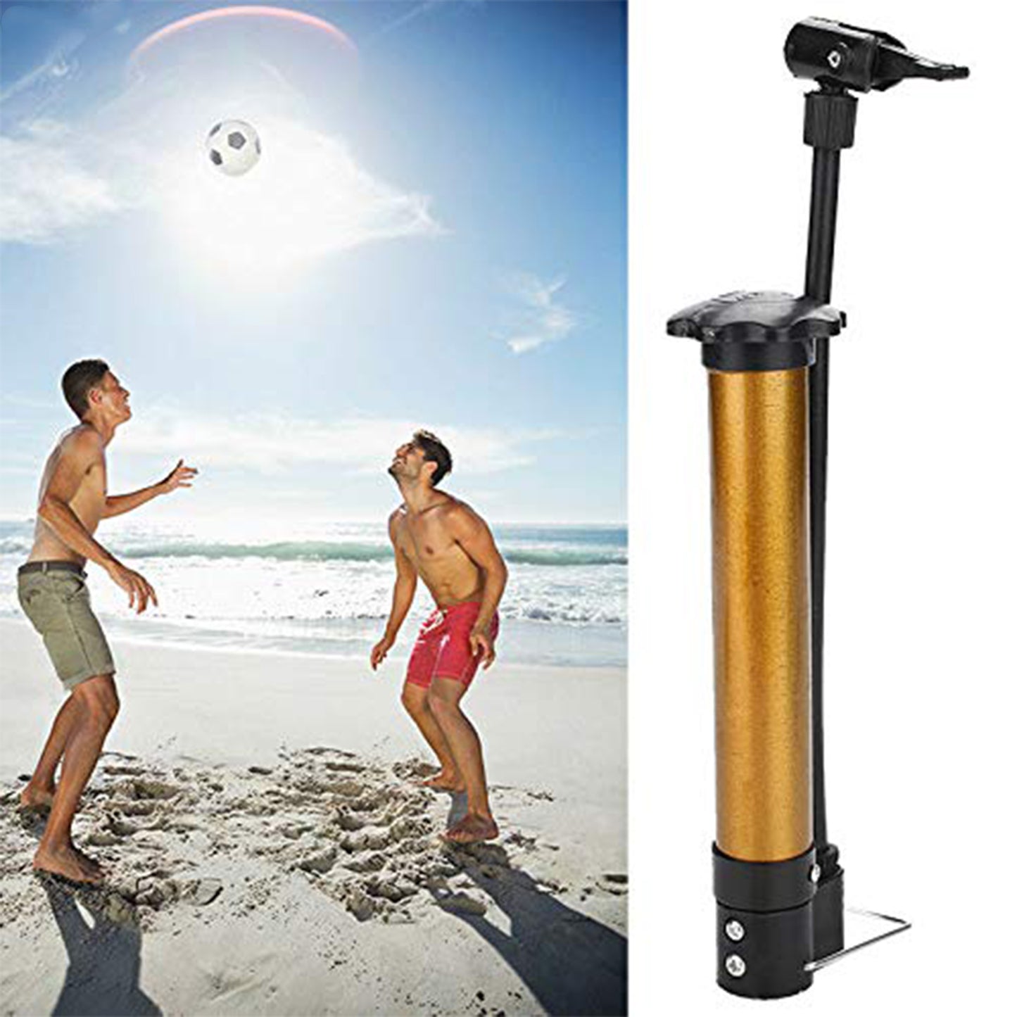 Wukusy 8510 Mini Hand Air Pump with metal pin, portable high-pressure ball inflator for basketball, soccer, volleyball, and football.