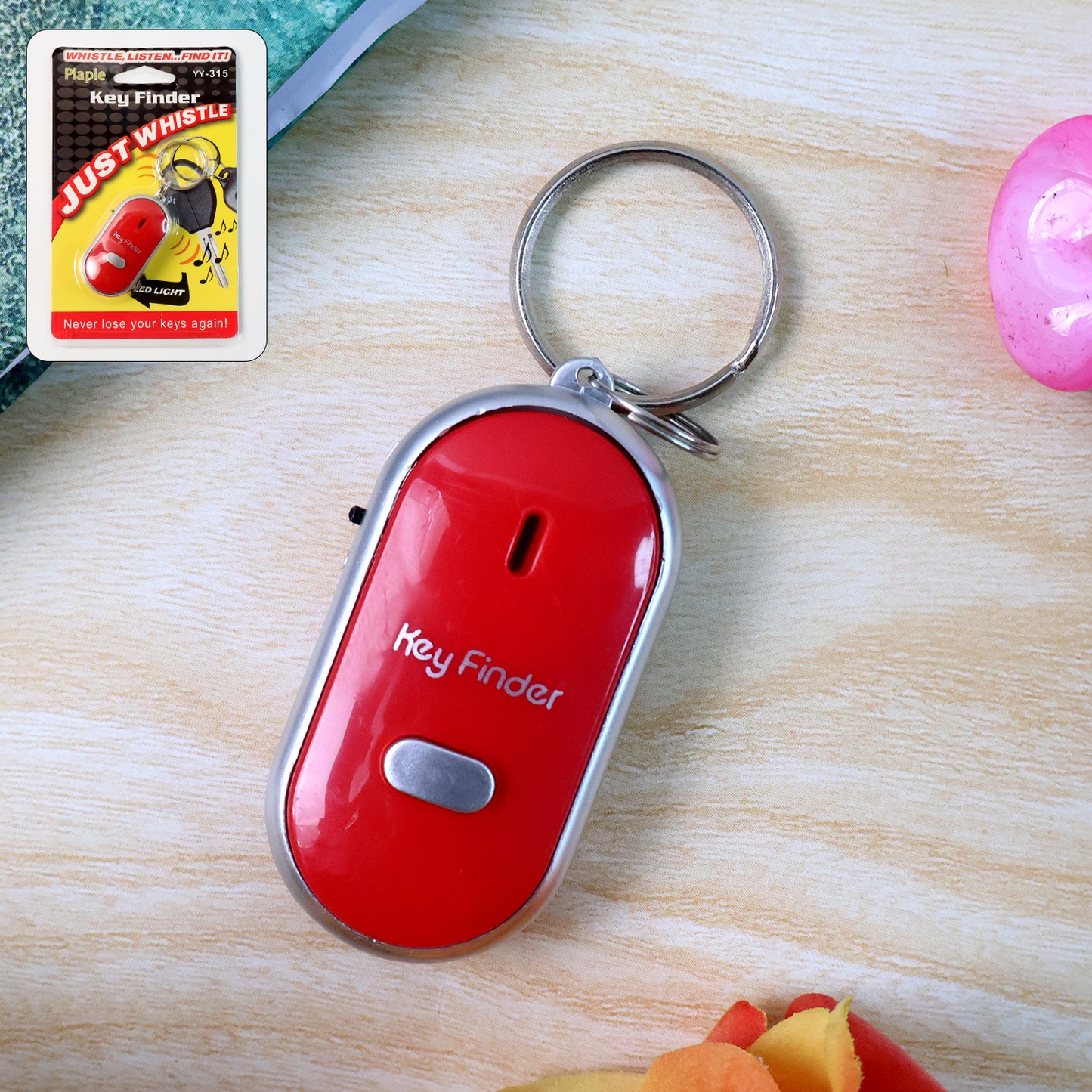 Wukusy key finder keychain with whistle and induction feature, designed to help locate lost keys easily.