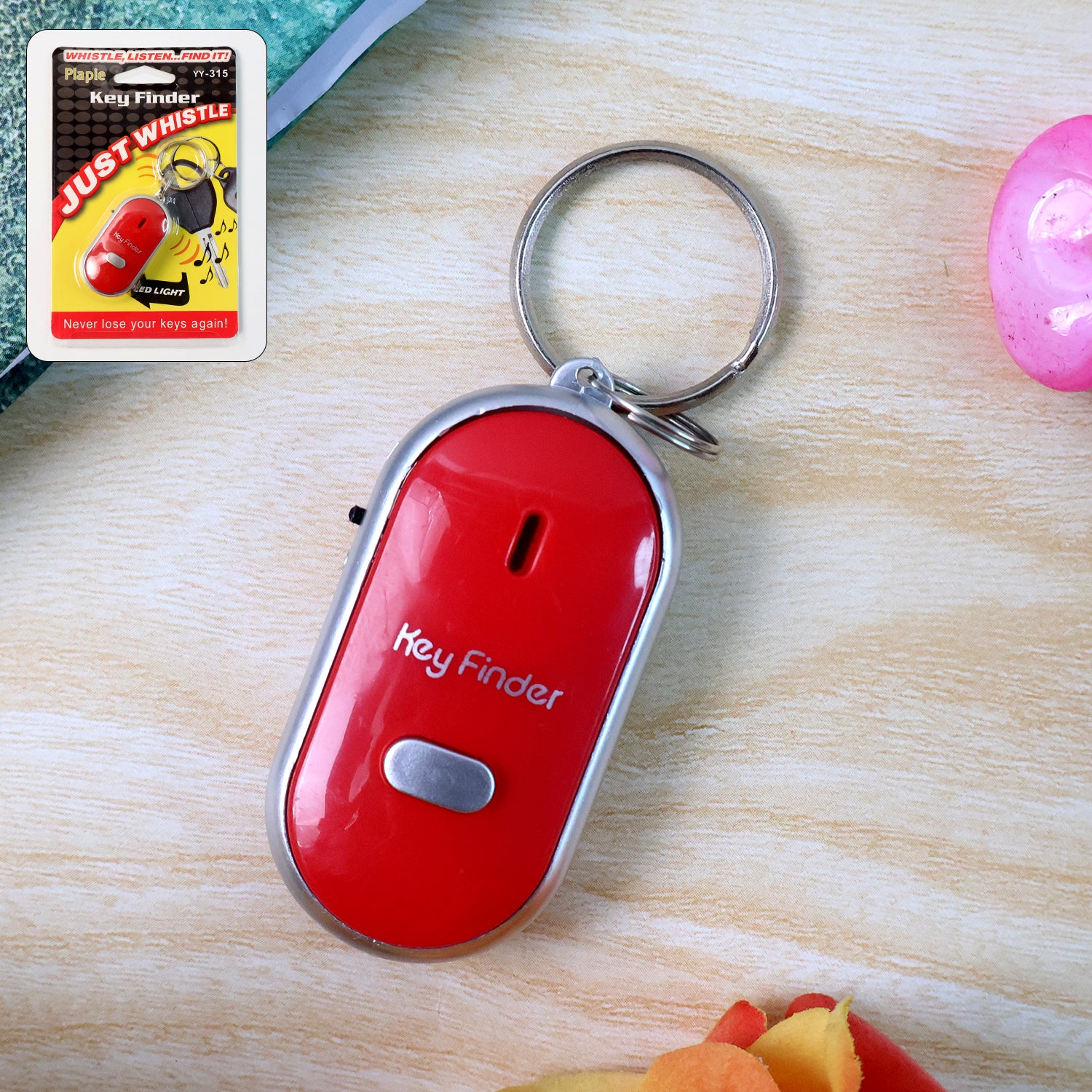 Wukusy key finder keychain with whistle and induction feature, designed to help locate lost keys easily.