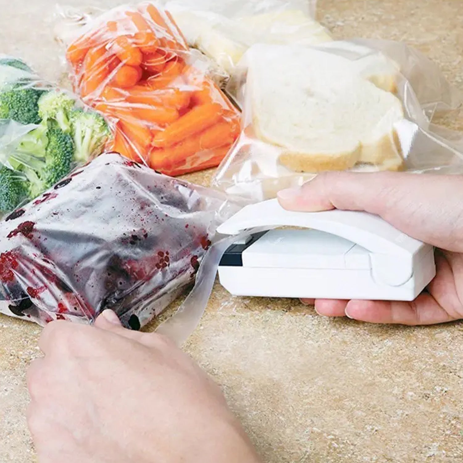 Wukusy 7675a mini portable plastic bag sealer and sealing machine for household use, compact and easy to operate.