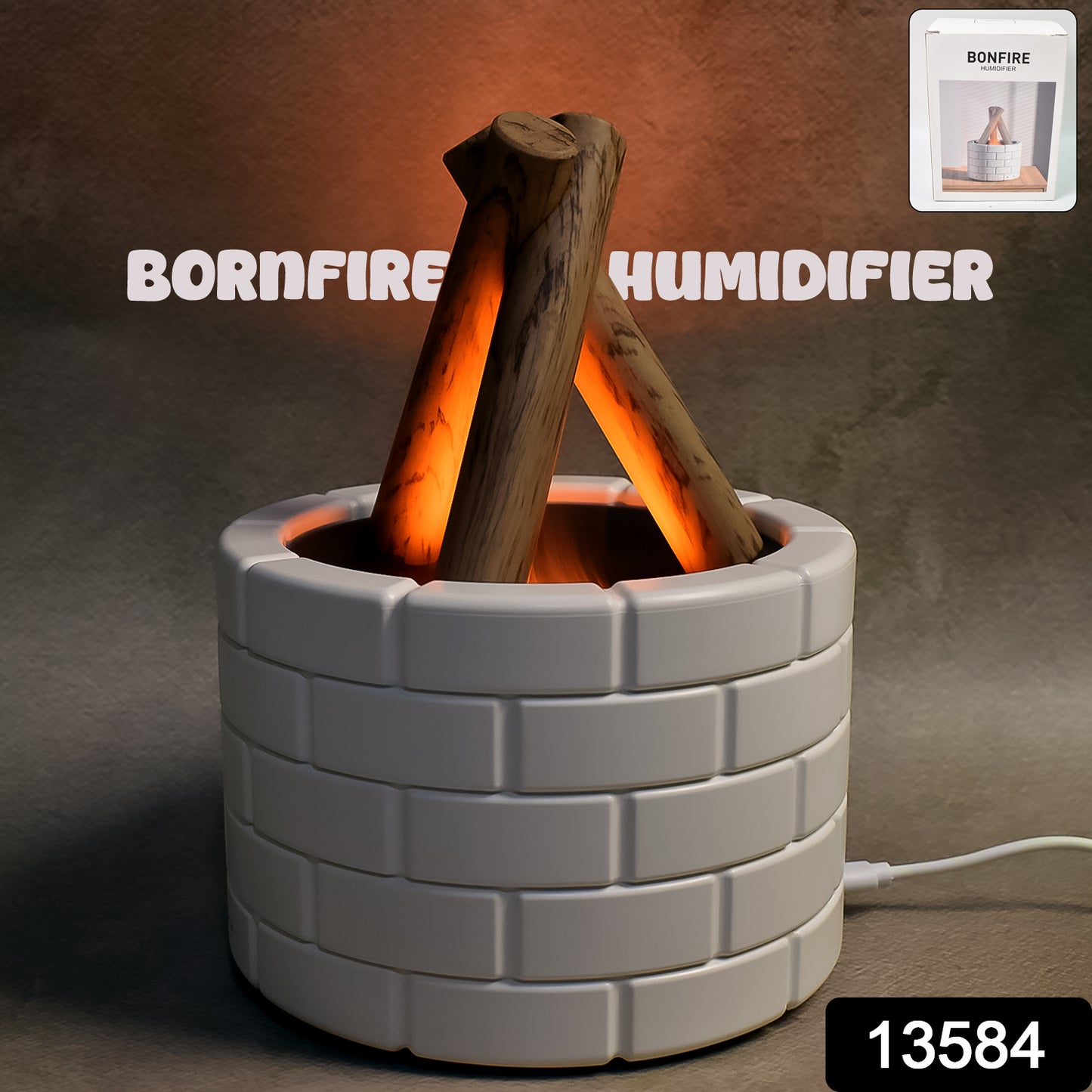 Wukusy Bonfire Shaped Essential Oil Diffuser for office, multi-function flame design with mist and light features, 1-piece.