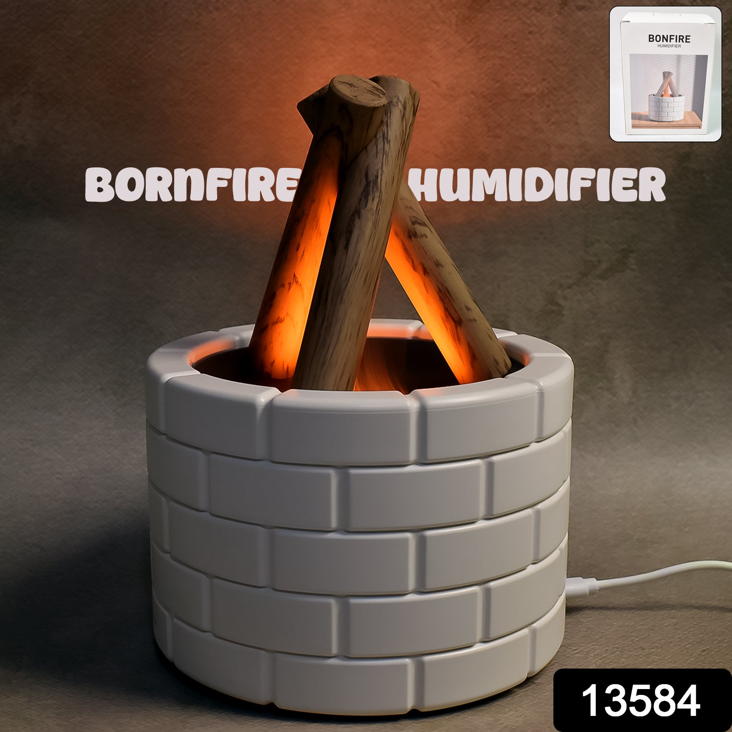 Wukusy Bonfire Shaped Essential Oil Diffuser for office, multi-function flame design with mist and light features, 1-piece.