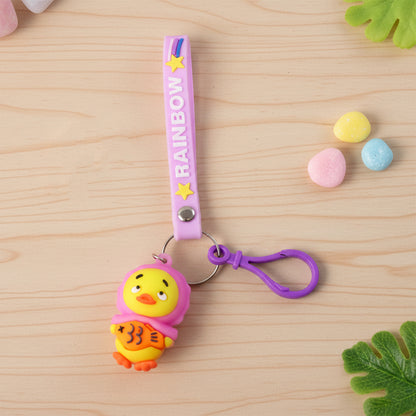 Cute cartoon duck keychain from Wukusy featuring a small, colorful duck with a loop for keys or bags.