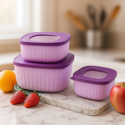 Wukusy premium 3-piece food storage container set with clear plastic lids and stackable design for kitchen organization