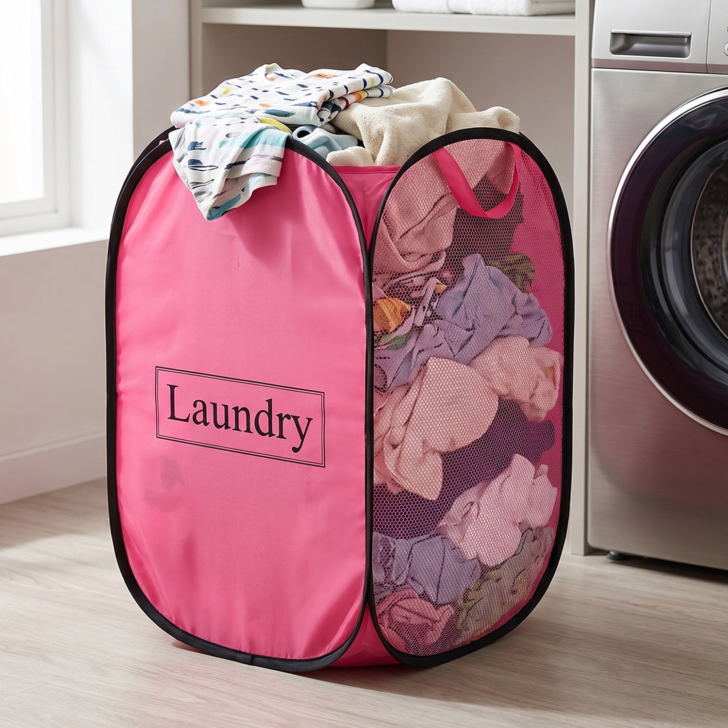 Wukusy foldable laundry basket with fabric mesh design, 60x36cm clothes hamper for easy storage and transport