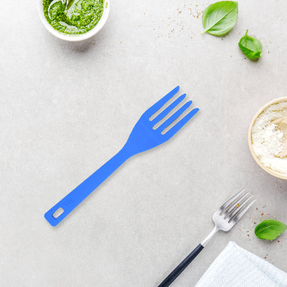 Wukusy 5380 bendable silicone handle kids' plastic fork for children, showing a colorful baby fork with a flexible handle.