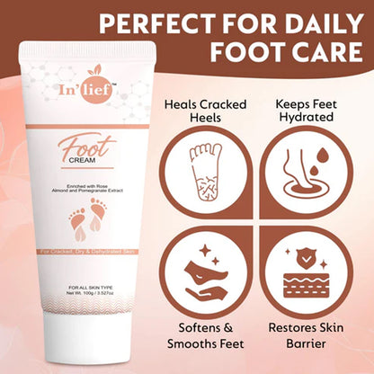 Wukusy Deep Nourishing Foot Care Cream in a 100g jar, showing the creamy texture and soothing application for dry, tired feet.