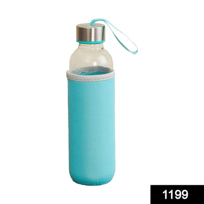 Wukusy 1199 glass water bottle with 500ml capacity and cover, clear design with a protective lid for everyday hydration.