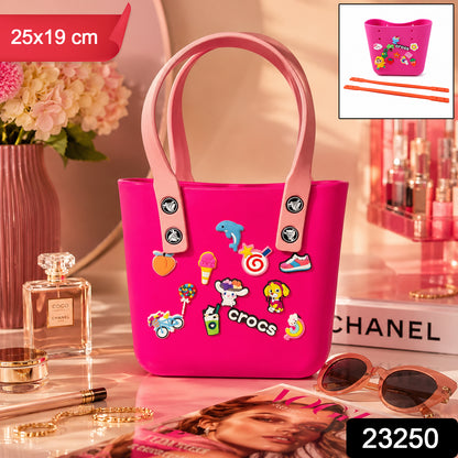 Wukusy Crocs style tote bag for women and girls, trendy casual handbag with rounded handles and spacious interior.