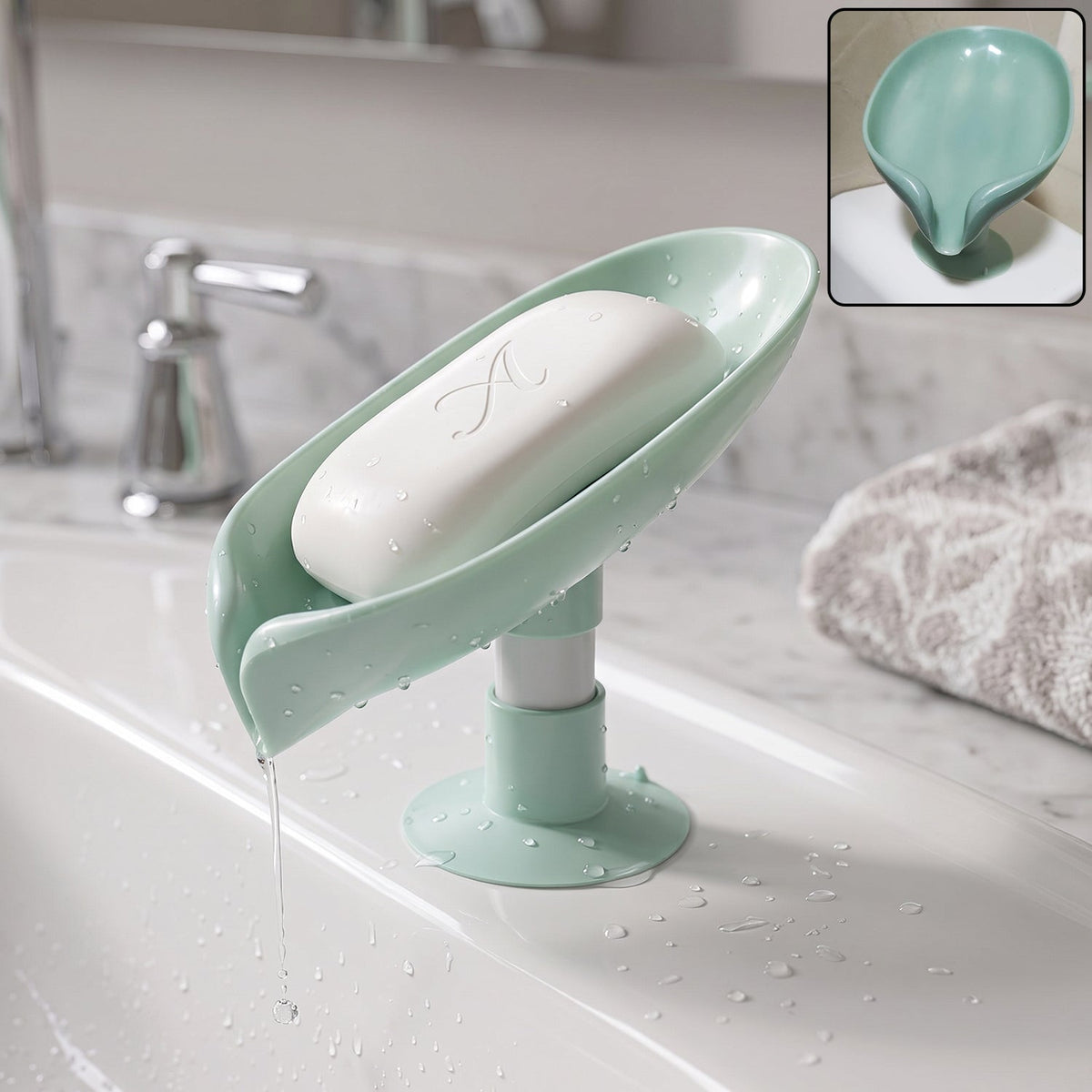 Plastic Leaf Suction Cup Soap Holder  Wall-mounted Bathroom Organizer