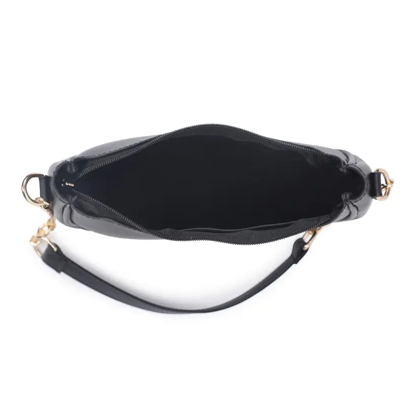 Small classic chain shoulder bag in black vegan leather by Ekom, featuring a sleek design with a chain strap for women and girls.