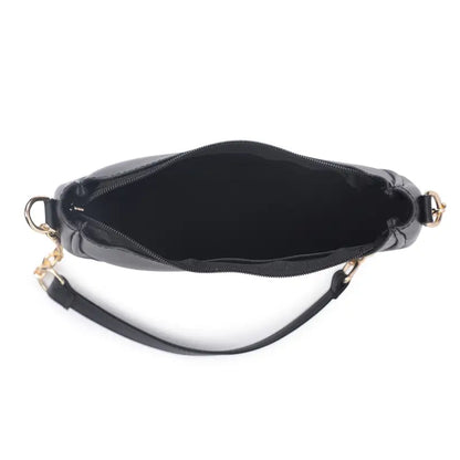 Small classic chain shoulder bag in black vegan leather by Ekom, featuring a sleek design with a chain strap for women and girls.