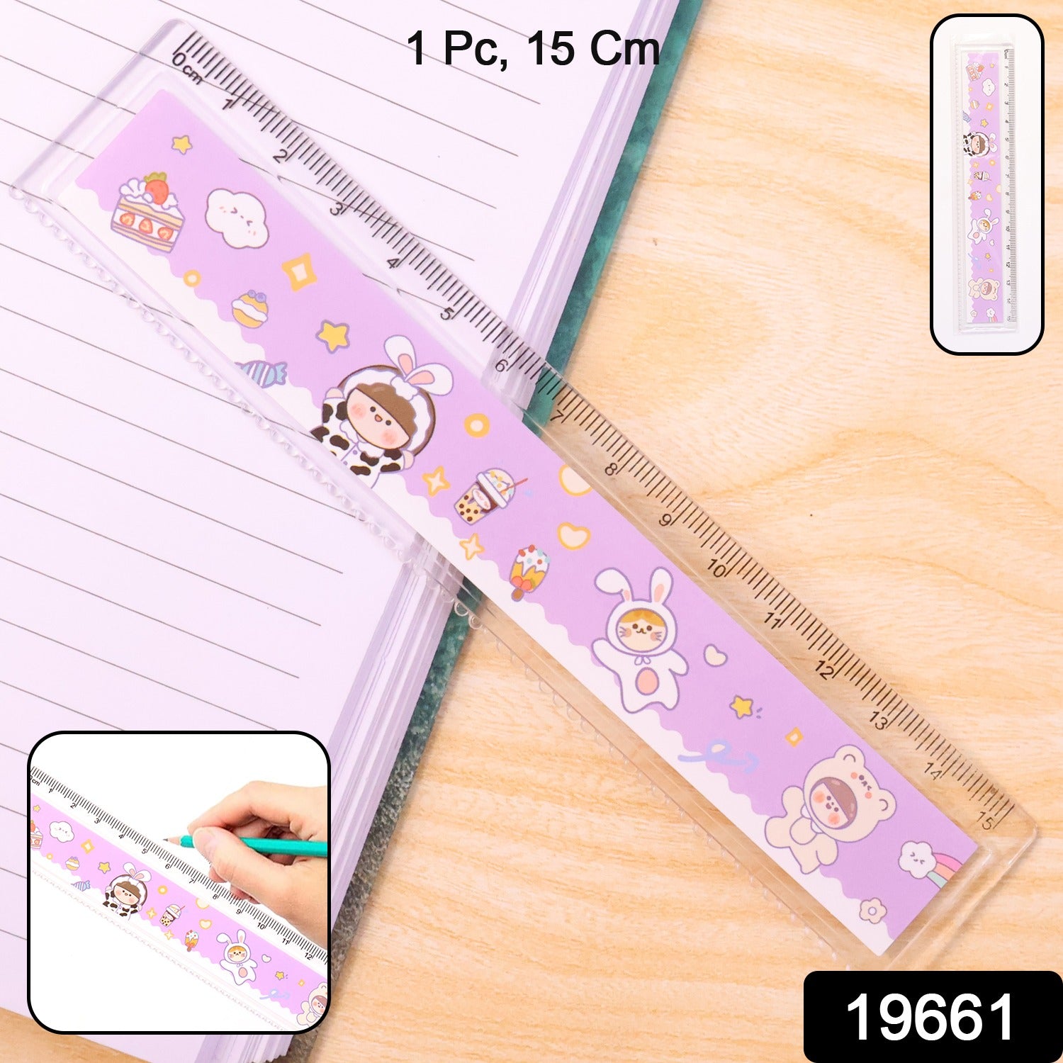 Pink cartoon plastic ruler for kids from Wukusy, featuring colorful playful design, ideal for school and office use.