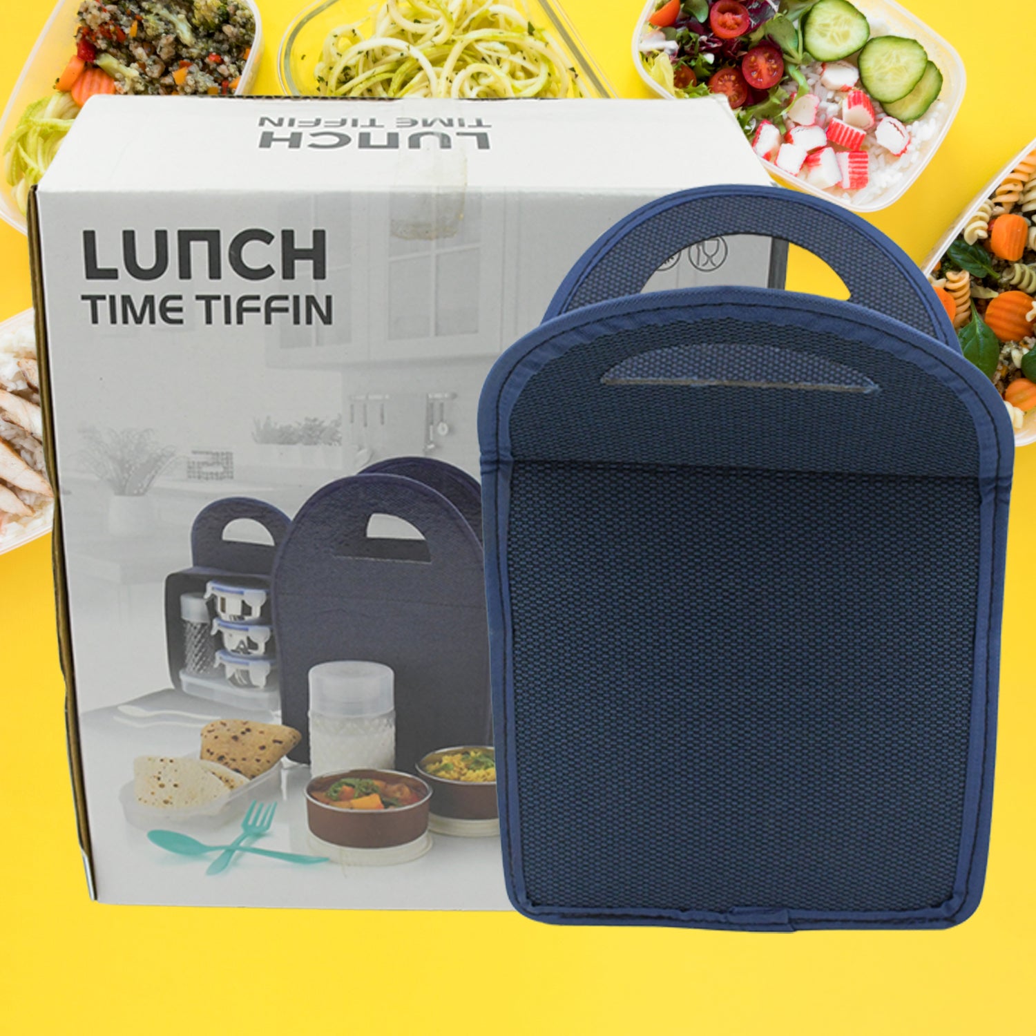Wukusy 6-in-1 stainless steel tiffin box set with plastic lid, spoon, fork, plastic bottle, insulated bag, leak-proof, microwave safe