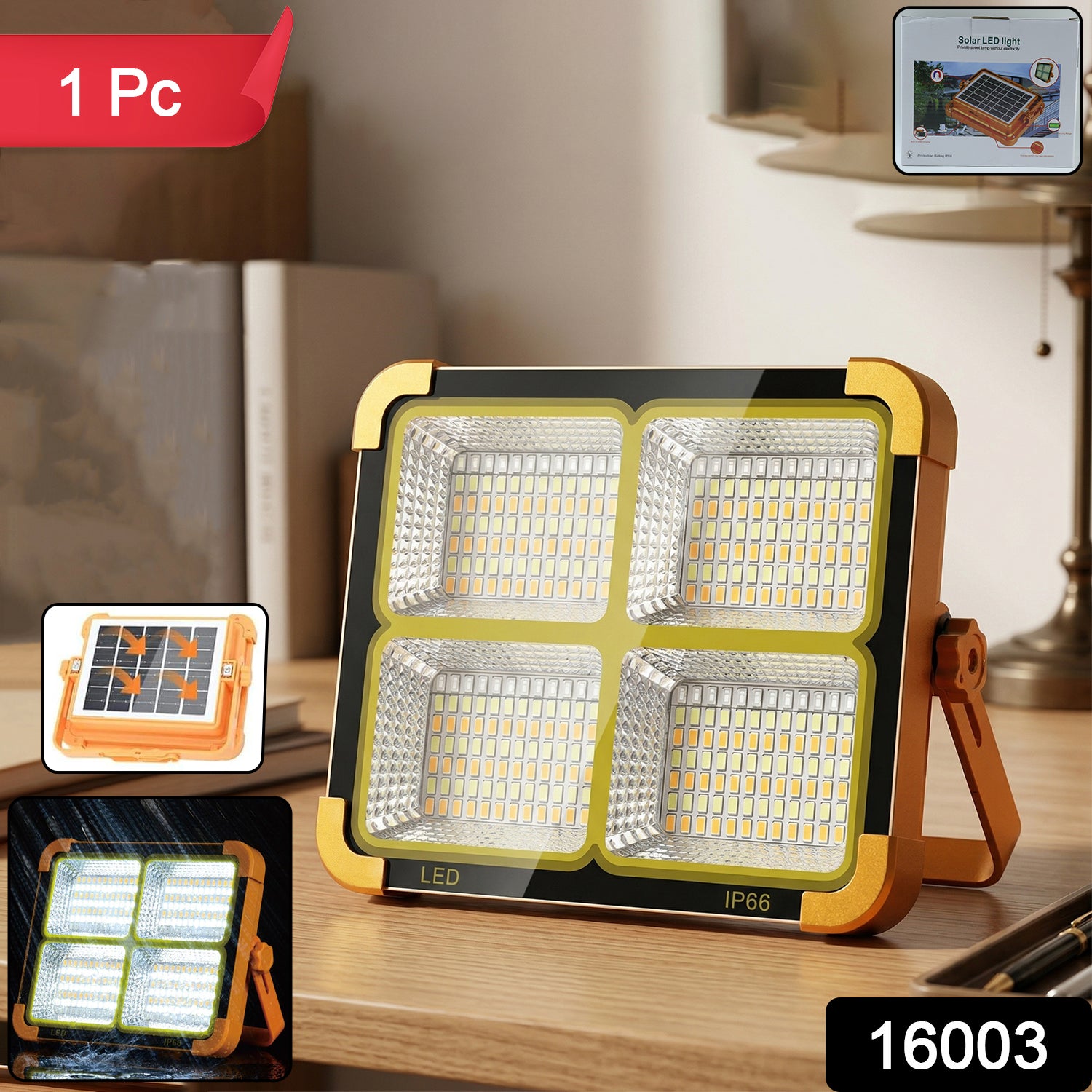 Wukusy high power solar LED flood light with 12000mAh battery, outdoor lighting fixture with adjustable angle and durable design.