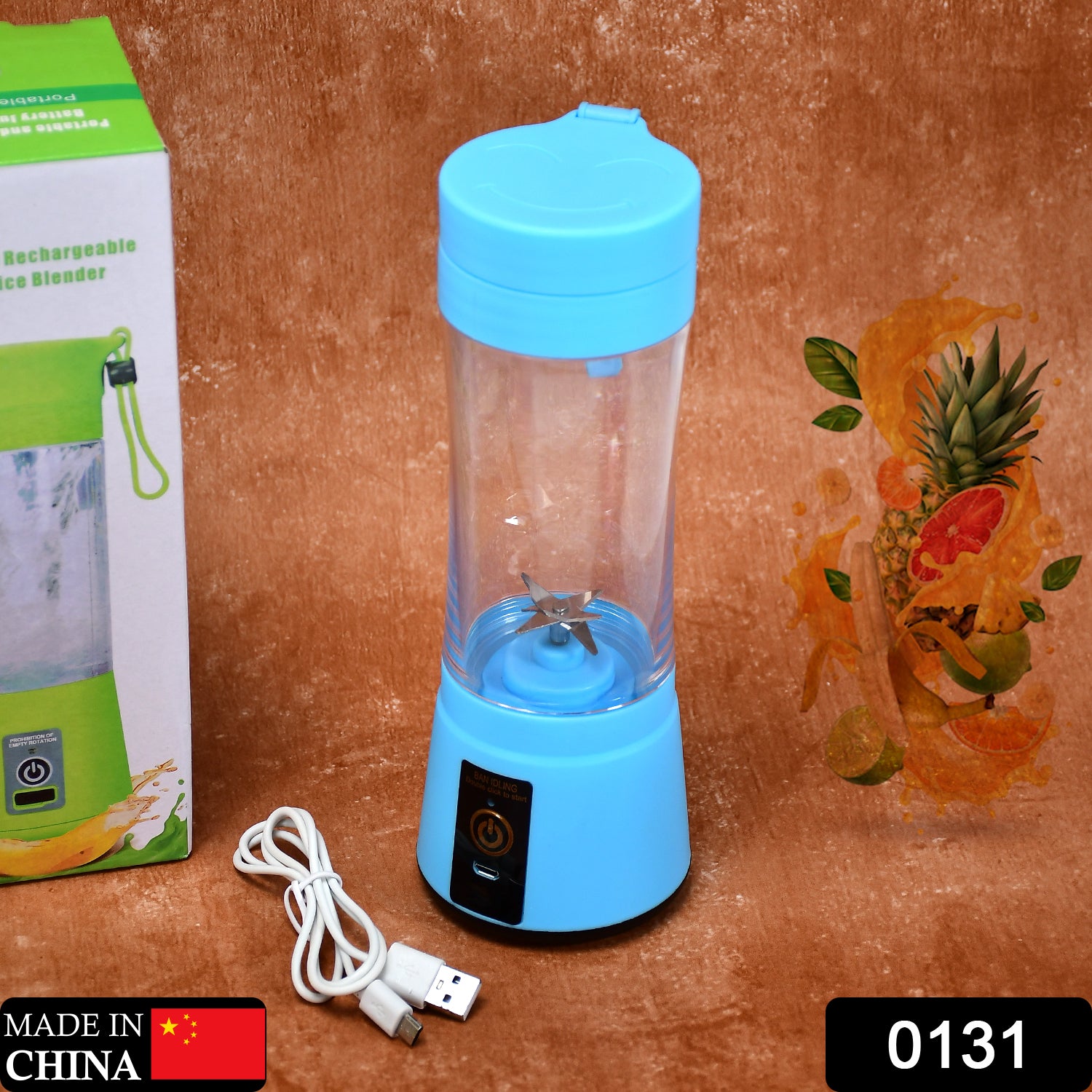 Wukusy portable 6-blade USB rechargeable juicer cup with vegetables and fruits, compact juice extractor and blender for smoothies.