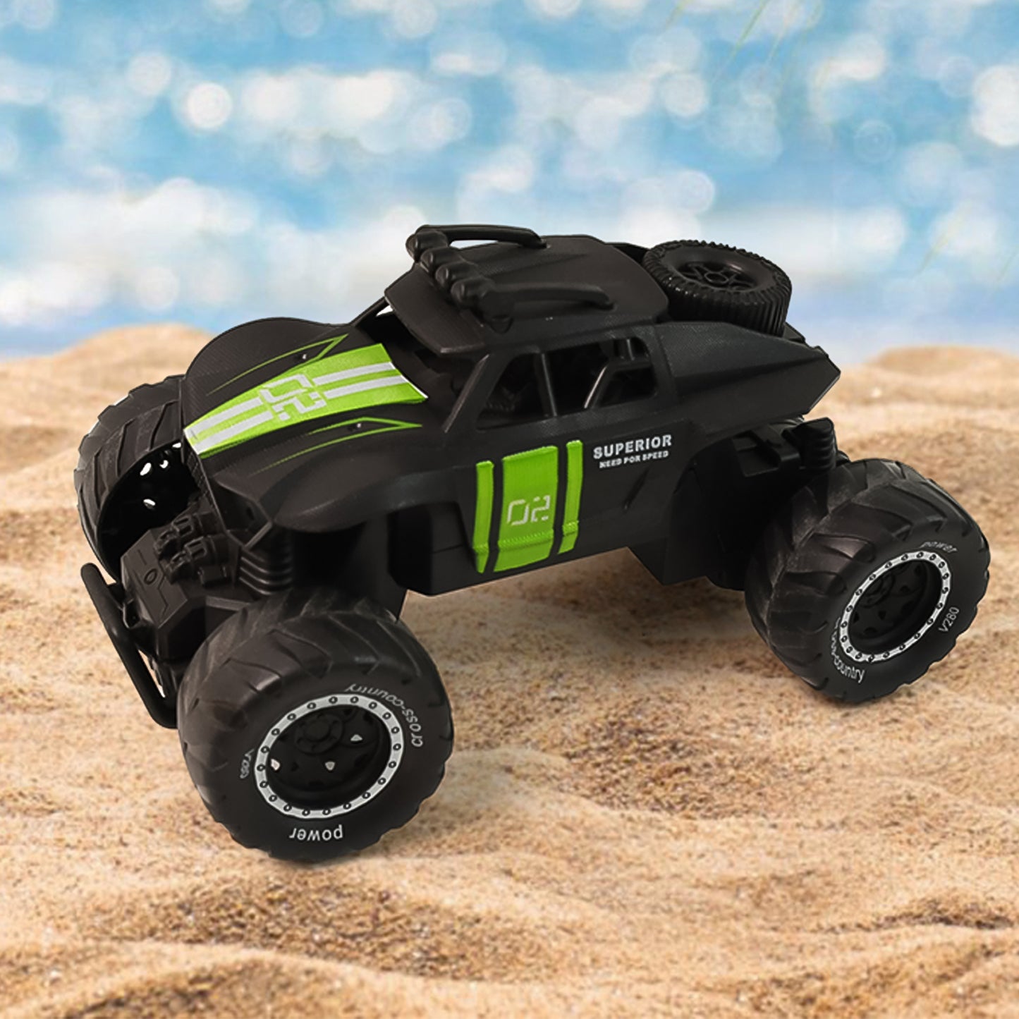 Wukusy Electroplay remote control monster truck toy set with a colorful monster truck and remote control, ideal for kids' playtime.