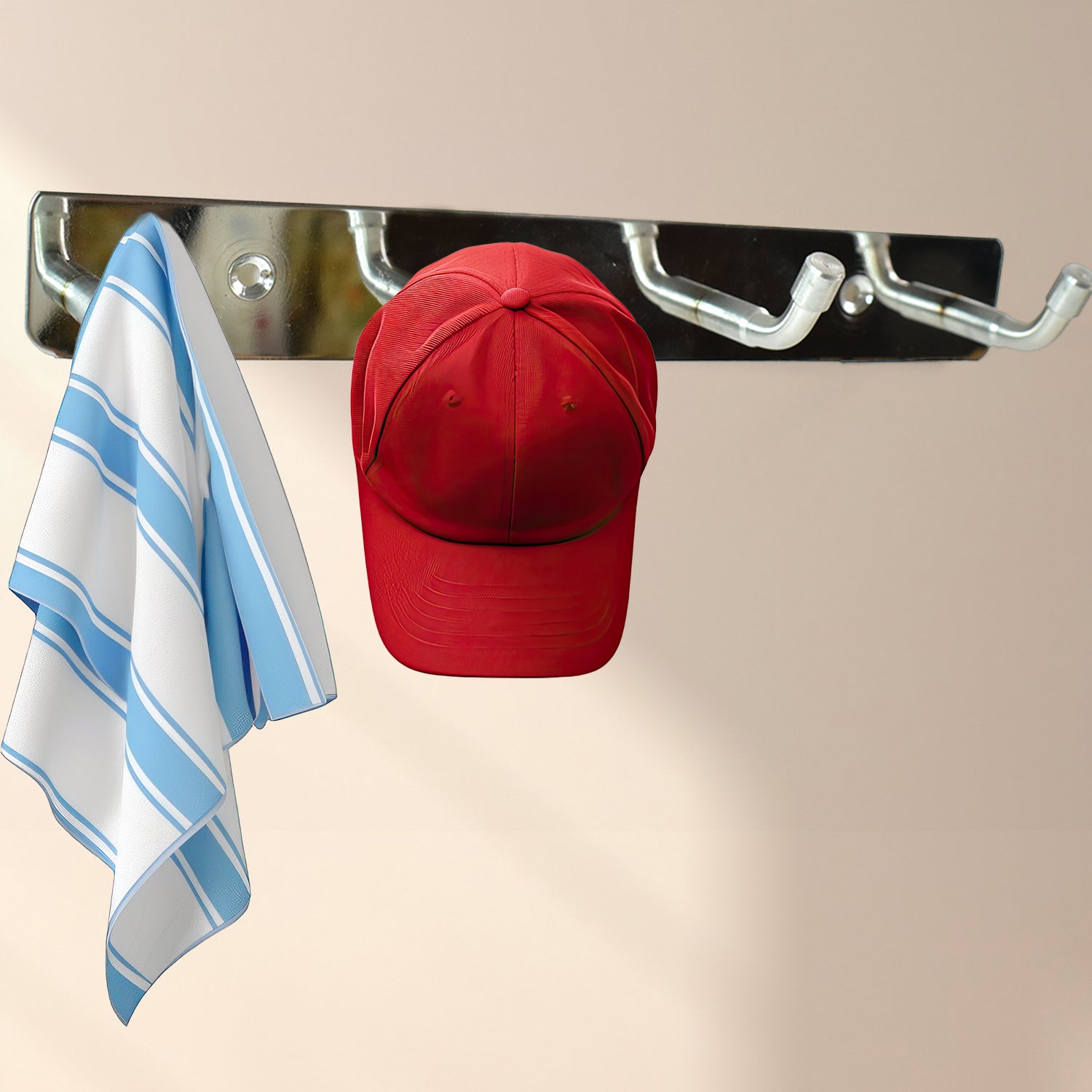 Stainless steel wall-mounted coat rack with 4 hooks, 20x3 inches, ideal for home and kitchen organization by Wukusy