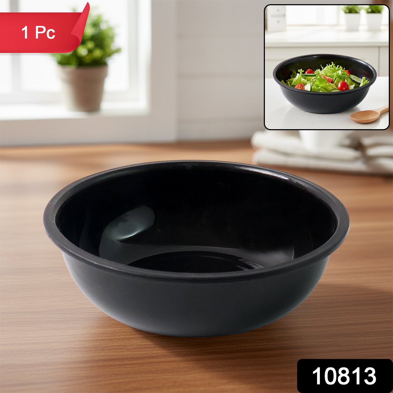 Black 6-inch plastic deep serving bowl by Wukusy, round and ideal for home and kitchen use.