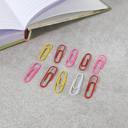 Set of 10 vinyl-coated paper clips in a Wukusy office supply set, featuring colorful, durable metal clips for organizing papers.