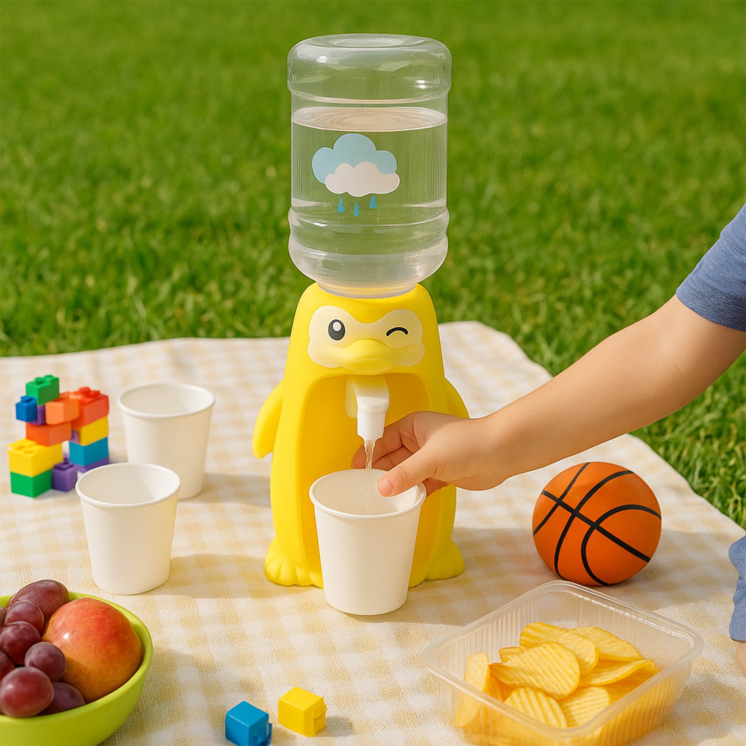Wukusy kids tabletop water dispenser toy with colorful buttons and spout, designed for children's play and water dispensing fun.