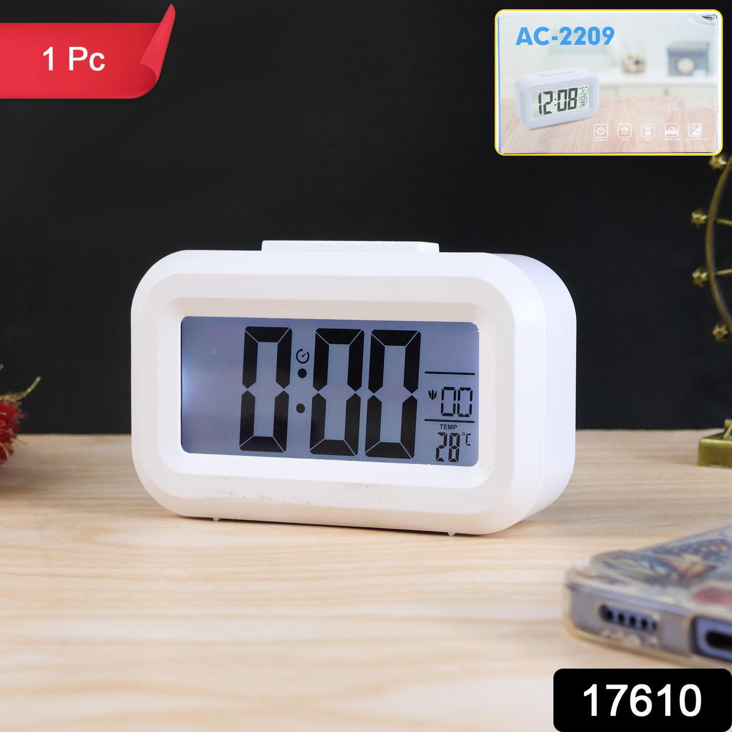 Modern digital LED alarm mini clock by Wukusy showing time display on a sleek home improvement device.