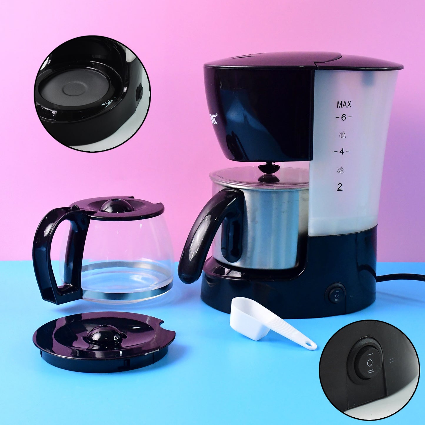 Wukusy Orbit automatic drip coffee maker with 1200ml capacity and 800w power, shown on a kitchen countertop.