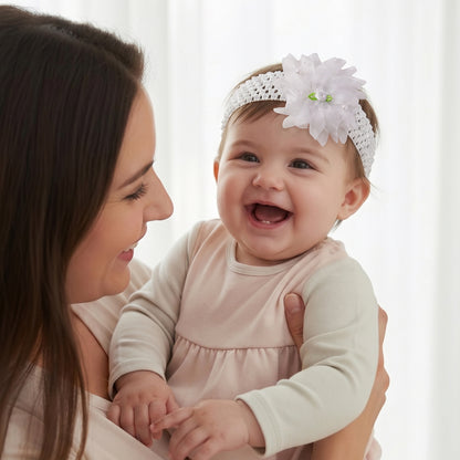Soft elastic floral baby headband by Wukusy, stylish stretchable hair band with colorful flower design for infants and toddlers.