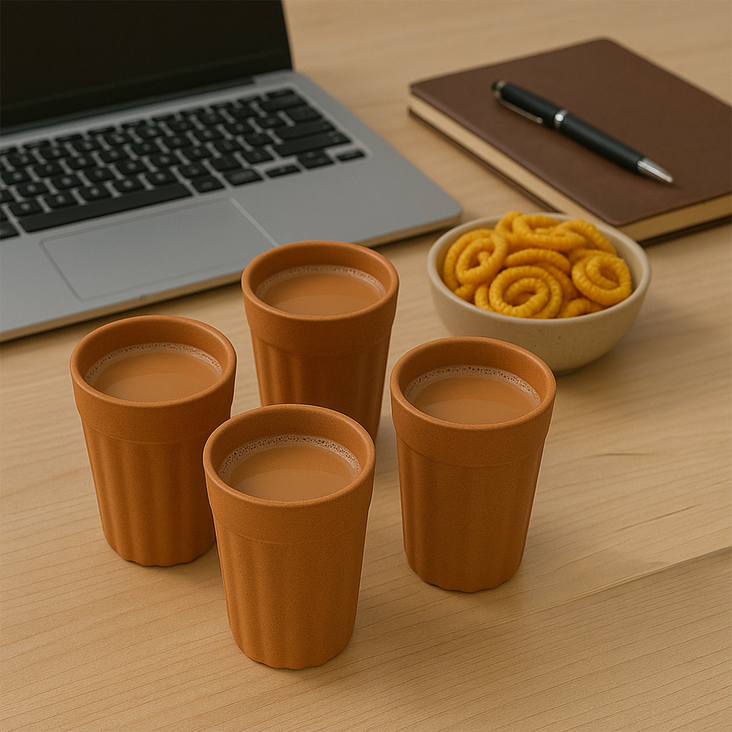 Set of six Wukusy Konvex Traditional Chai Cups, 125 ml each, made for home and kitchen use, with a classic design.