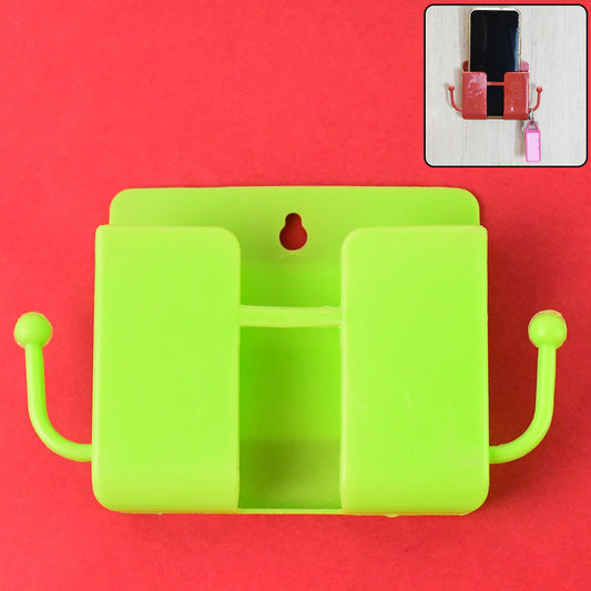 Neon green wall-mounted mobile stand with hook, Wukusy mobile accessories for convenient phone storage and organization.